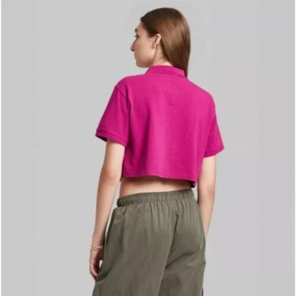 Womens Short Sleeve Boxy Cropped Polo T Shirt Wild Fable Magenta XXL - Picture 3 of 8